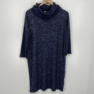 Gap Cowl Neck‎ Sweater Dress Women's Size M Navy Blue 3/4 Sleeve Midi